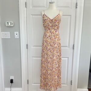 Lucy Paris Imelda Floral Pleated Chiffon Wedding Guest Maxi Dress Size M